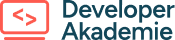 Logo of Developer Akademie featuring a red icon of a computer screen with code brackets and the text "Developer Akademie" in blue.