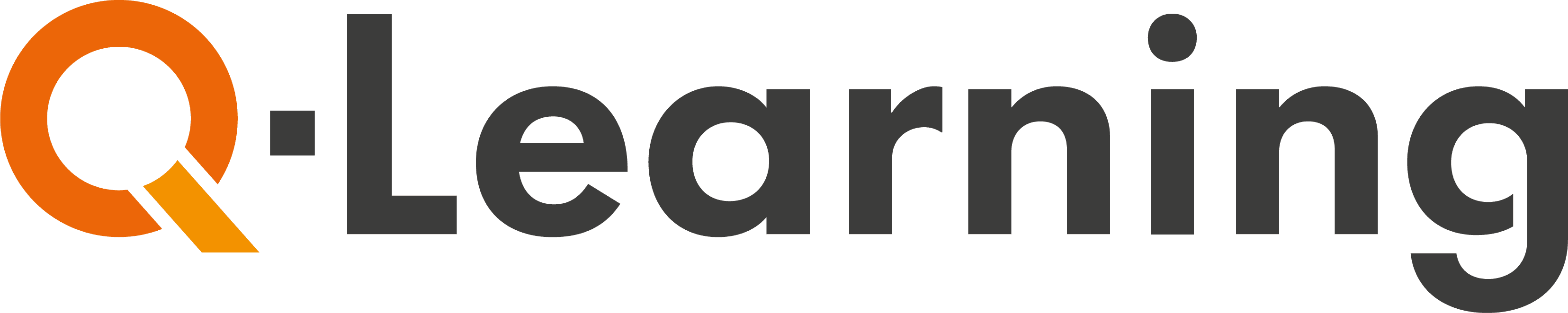 Logo von Q-Learning mit orangefarbenem Q und dunkelgrauem Schriftzug.